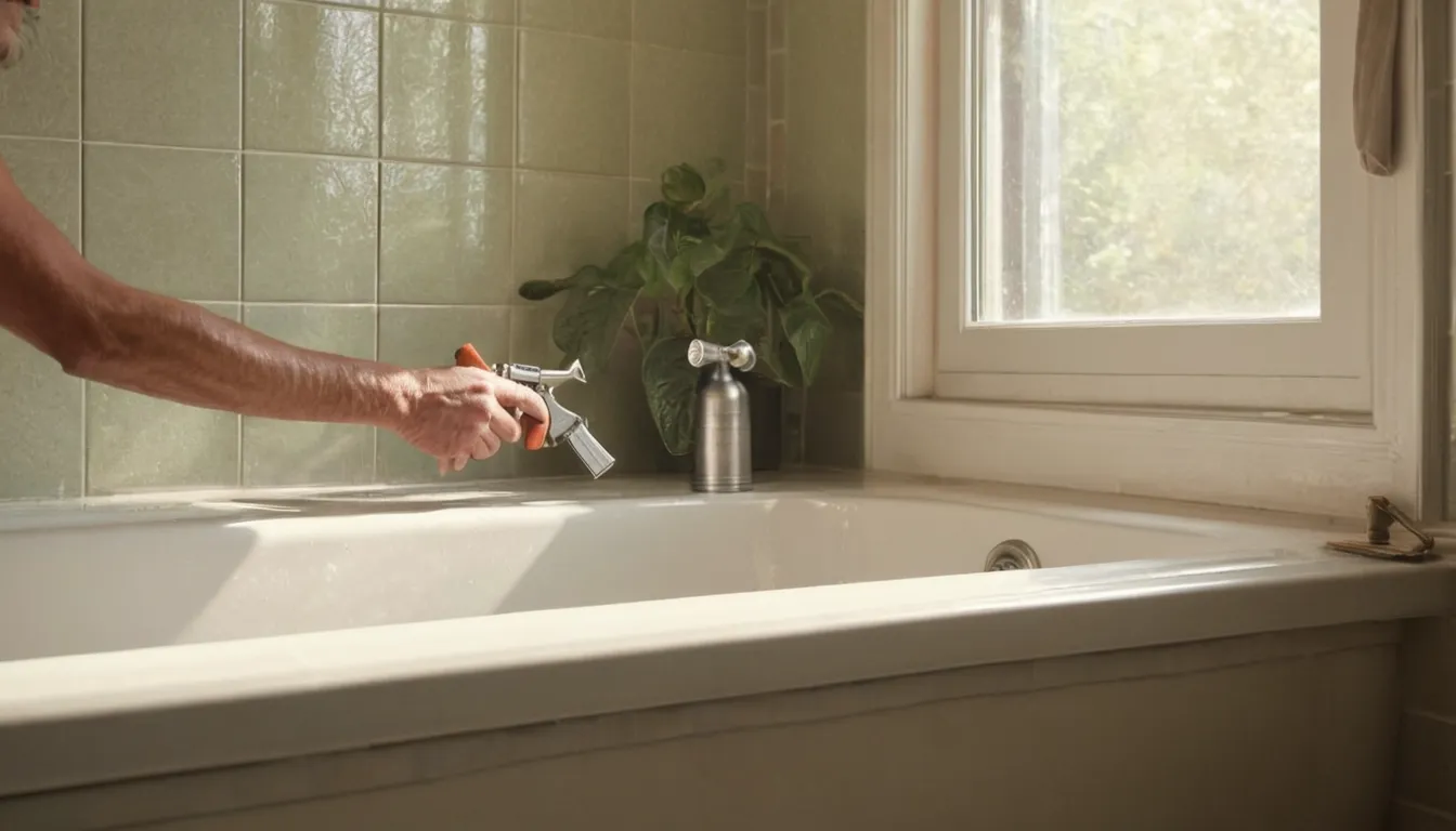 Homeowner checking tile and caulk around a bathtub in a Cleveland home